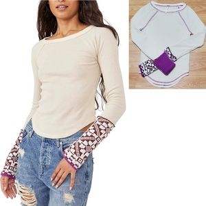 NWT Free people she's reversible knit cuff crew neck top thermal oat bohemian